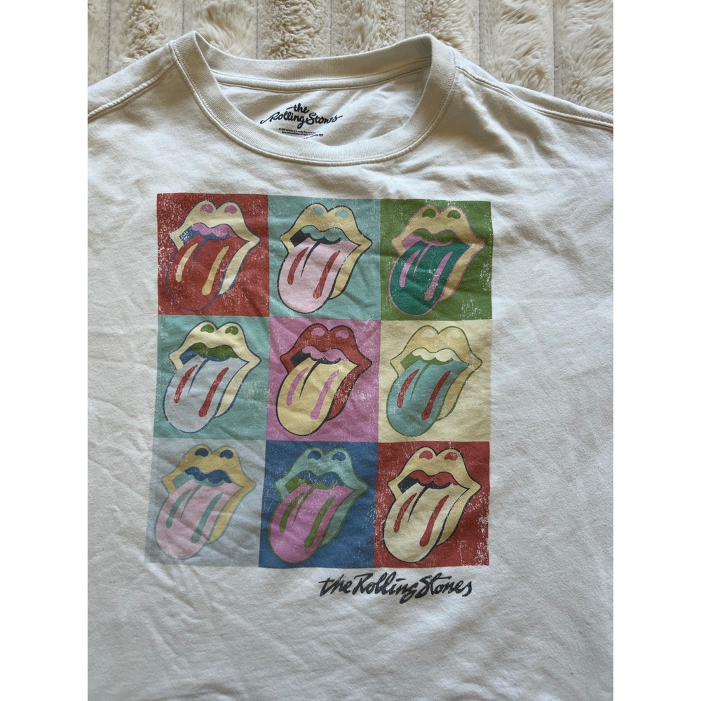 The Rolling Stones Pop Art Tongue Graphic Sweatshirt Cream XXL